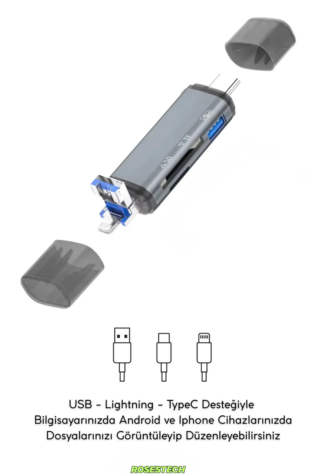 Akıllı Telefon ve Bilgisayar Uyumlu Micro SD - TF - SD Kart - USB Okuyucu