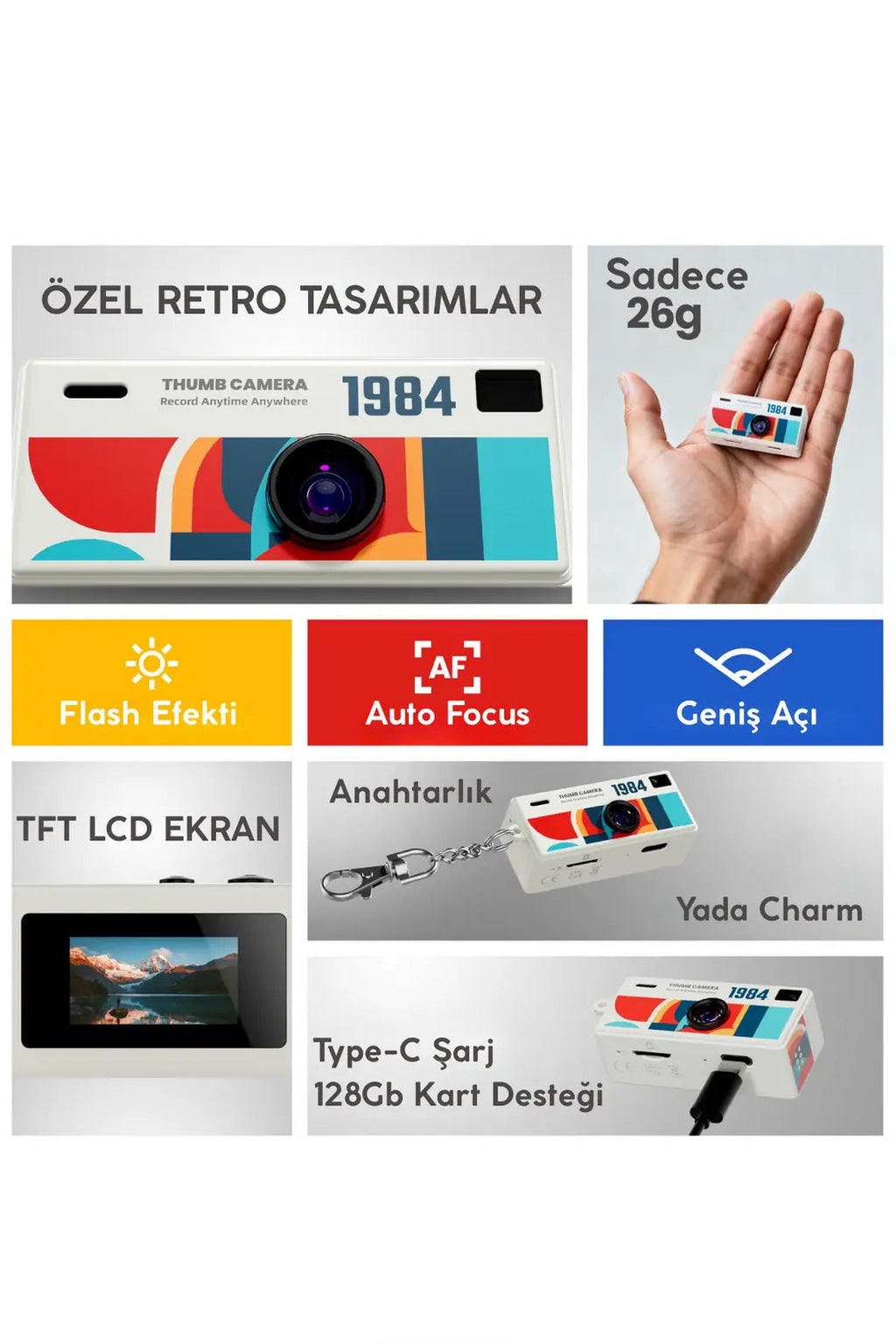 Mini Dijital Charm Kamera Retro Filtreli Video Foto Kamera 1080P+12MP