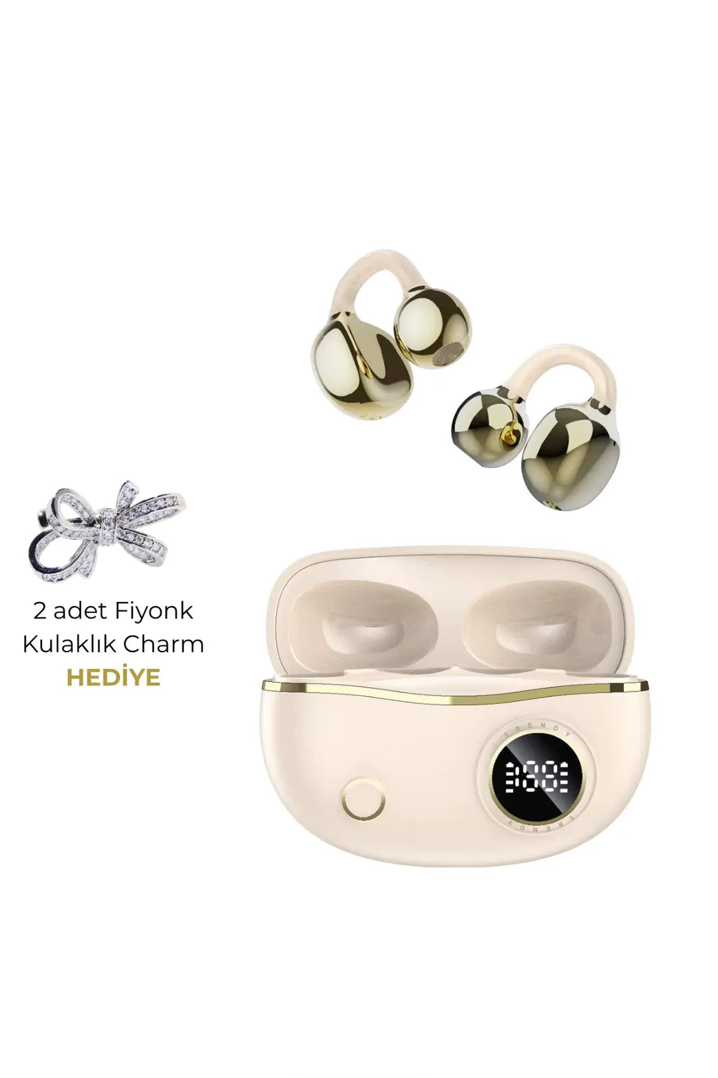Fiyonk Charm Hediyeli Klips Tasarımlı Kablosuz Kulaklık
