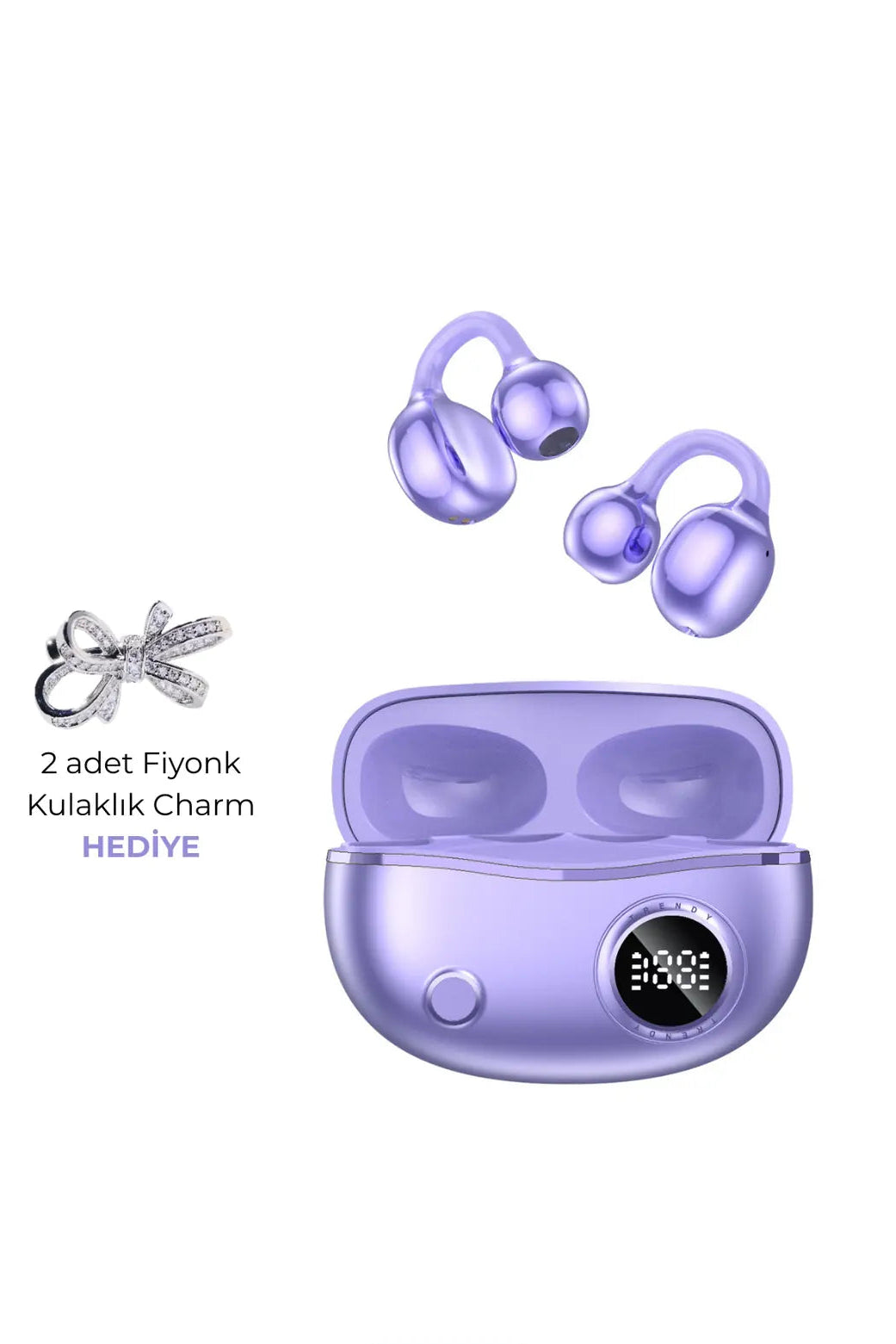 Fiyonk Charm Hediyeli Klips Tasarımlı Kablosuz Kulaklık